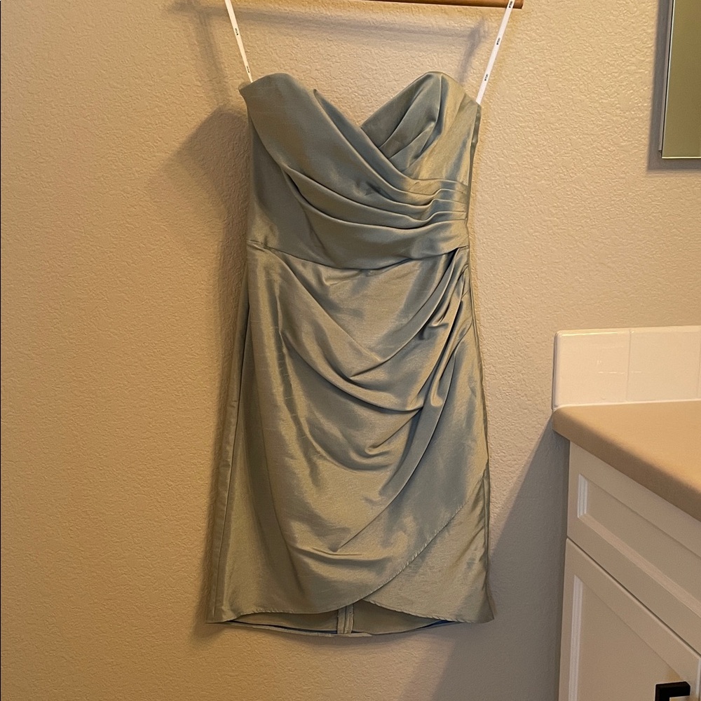 Strapless Sage Green Draped Cocktail Dress
